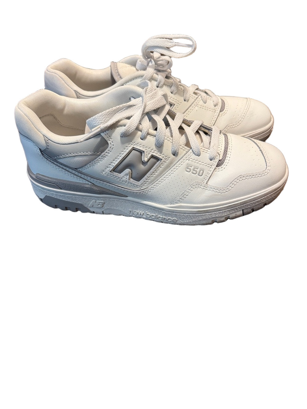New Balance 550 White Sneakers with Silver Accents Size 10
